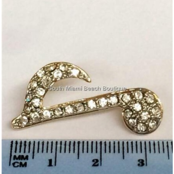 Gold Crystal Music Note Pin Brooch Musician Gift - Picture 6 of 6